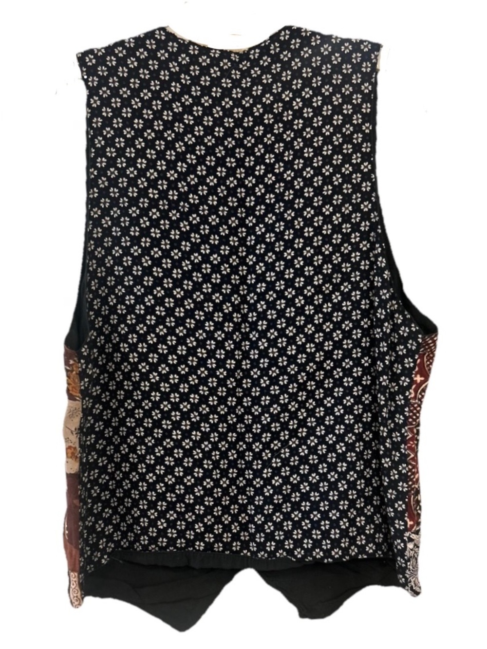 Vintage At Last & Co Patchwork Boho Vest Black Rust Button Front M - Picture 3 of 7